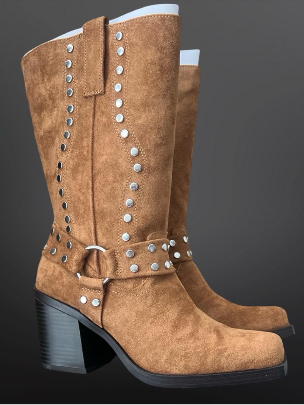 Madden NYC Moto West BT Boots Cognac Studded Western Moto Mid Calf Women’s 11 NW